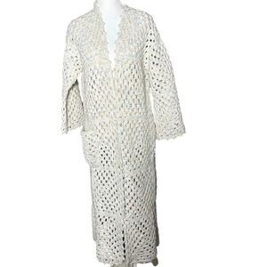 Crochet Handmade Pastel Medium Cottagecore Boho Hippie Long Duster Jacket